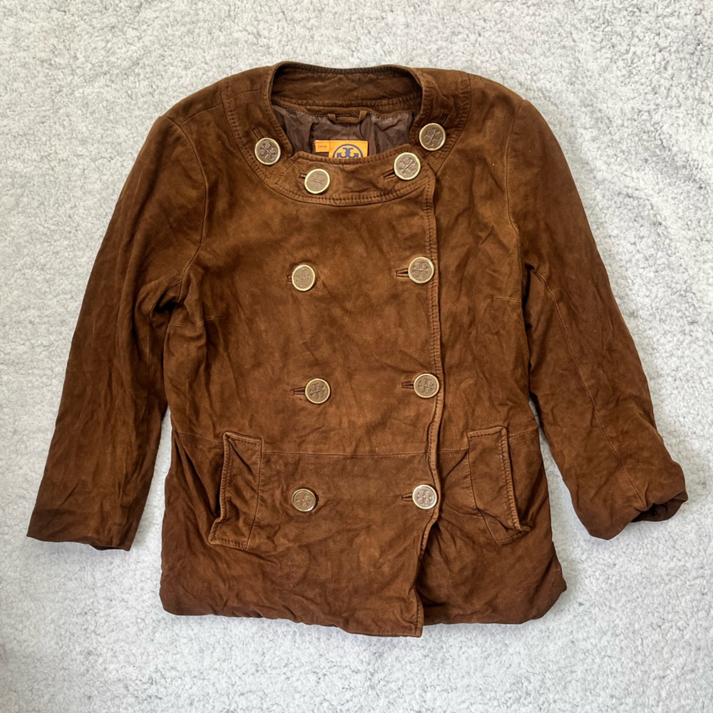 Tory Burch Brown Double-Breasted Suede Blazer Jacket